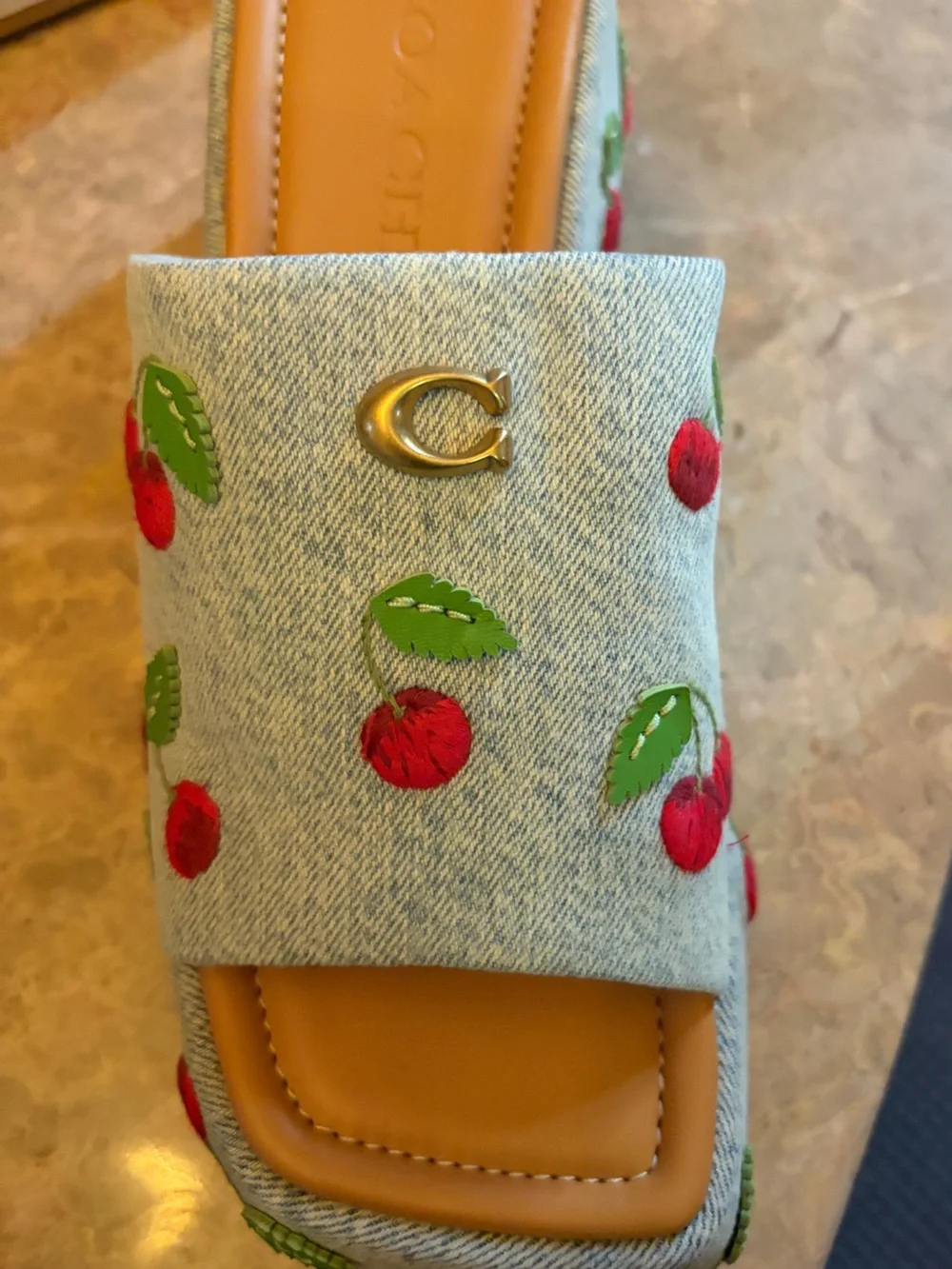 Coach Light Blue Cherry Embroidered Slip-On Mules new with tags - Picture 3 of 10